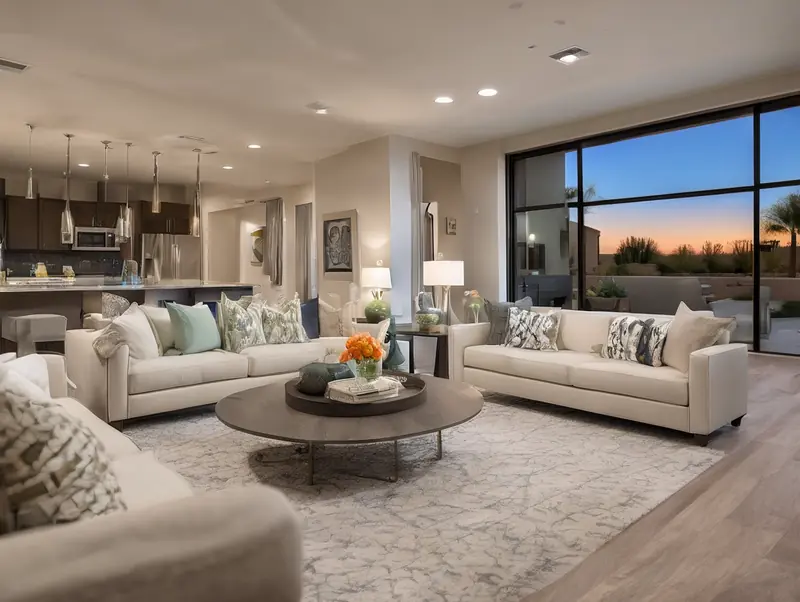 Bright, professionally cleaned living room in a Mesa, Arizona home by Sun Life Cleaning Services